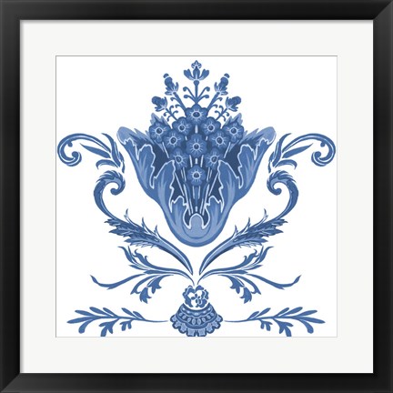 Framed Indigo Chintz I Print