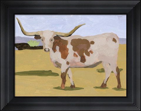 Framed Longhorn Cattle I Print
