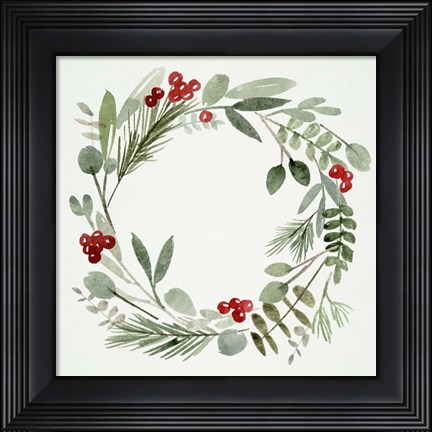 Framed Holly Wreath I Print