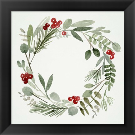 Framed Holly Wreath I Print