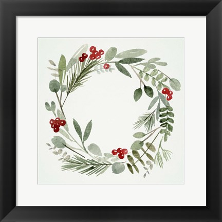 Framed Holly Wreath I Print