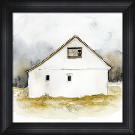 Framed White Barn Watercolor I Print