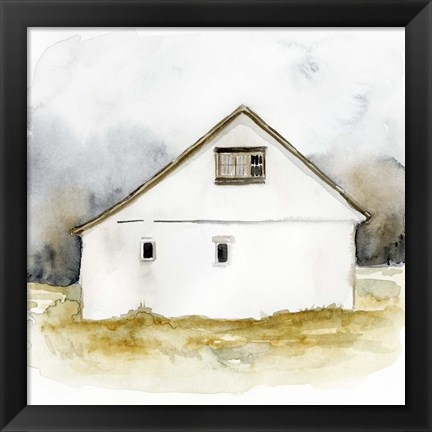 Framed White Barn Watercolor I Print