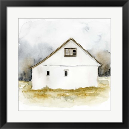 Framed White Barn Watercolor I Print