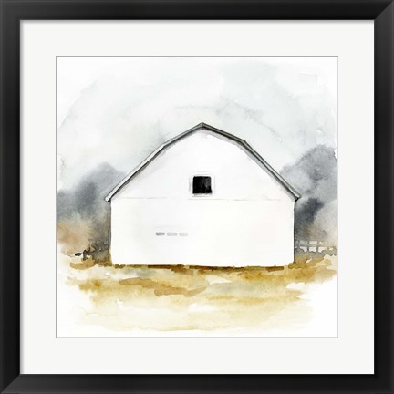 Framed White Barn Watercolor II Print