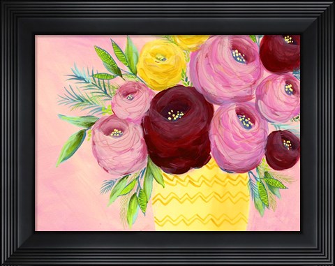 Framed Pink Garden Flowers I Print