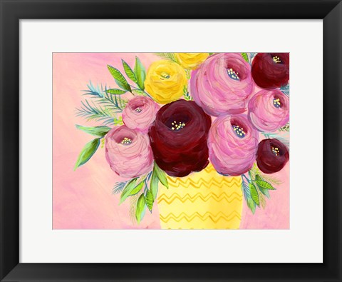 Framed Pink Garden Flowers I Print