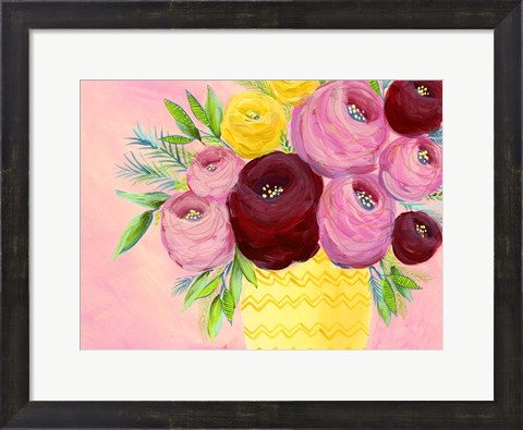 Framed Pink Garden Flowers I Print