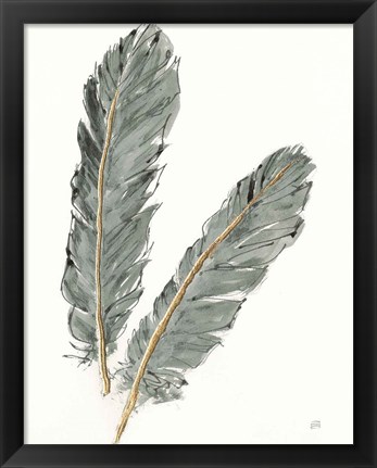 Framed Gold Feathers IV on Grey Print