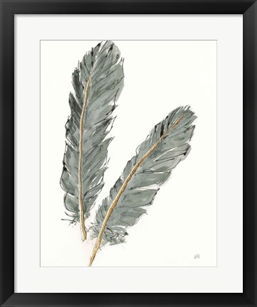 Framed Gold Feathers IV on Grey Print