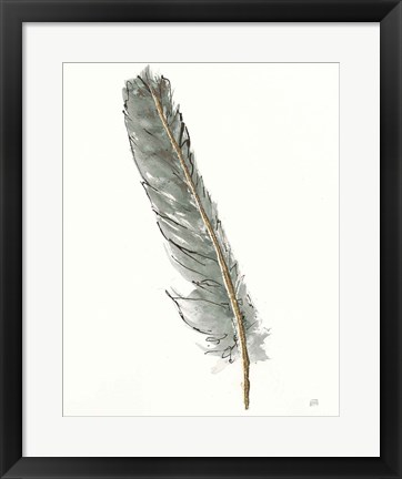 Framed Gold Feathers II Green Print