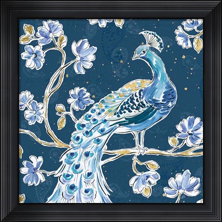 Framed Peacock Allegory IV Blue v2 Print