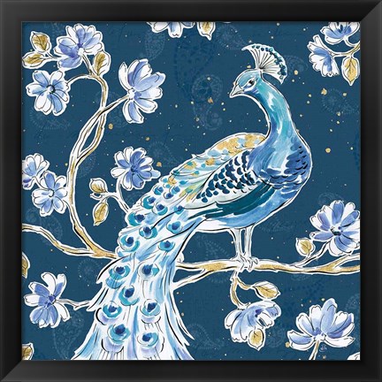 Framed Peacock Allegory IV Blue v2 Print