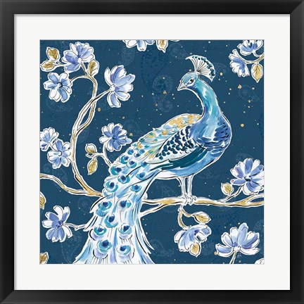 Framed Peacock Allegory IV Blue v2 Print