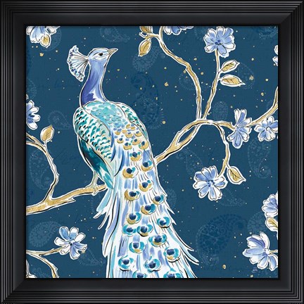 Framed Peacock Allegory III Blue v2 Print