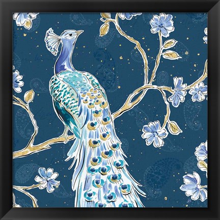 Framed Peacock Allegory III Blue v2 Print