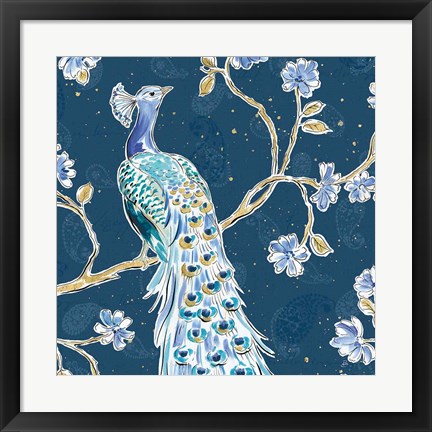 Framed Peacock Allegory III Blue v2 Print