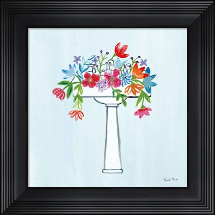 Framed Floral Bathroom II Light Blue Print