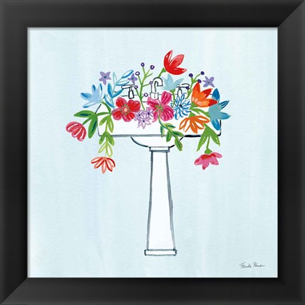 Framed Floral Bathroom II Light Blue Print