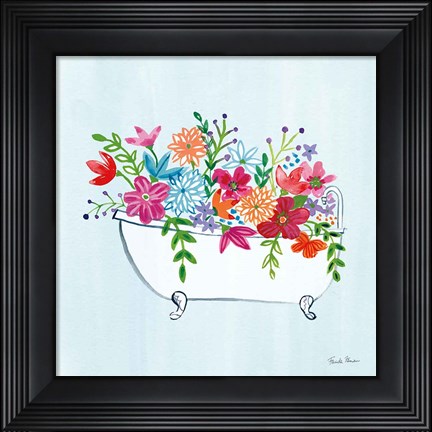 Framed Floral Bathroom I Light Blue Print