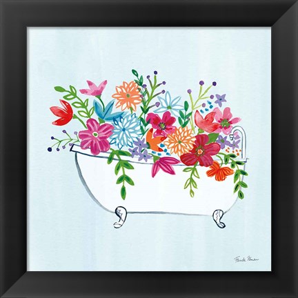 Framed Floral Bathroom I Light Blue Print