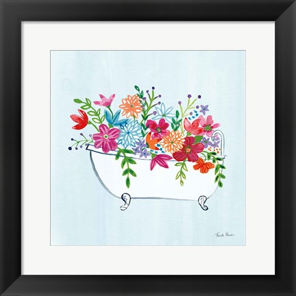 Framed Floral Bathroom I Light Blue Print