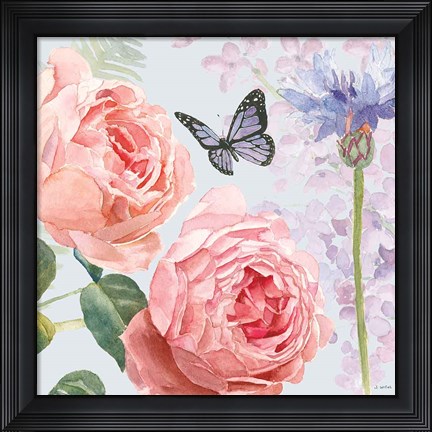 Framed Boho Bouquet II Blue Print