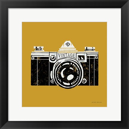 Framed Vintage Camera Yellow Print