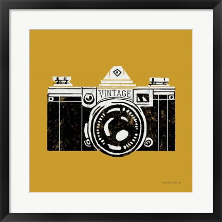 Framed Vintage Camera Yellow Print