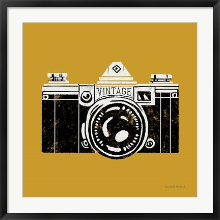 Framed Vintage Camera Yellow Print