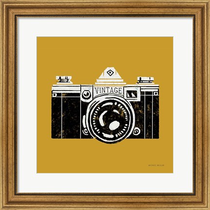 Framed Vintage Camera Yellow Print