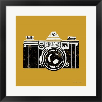 Framed Vintage Camera Yellow Print