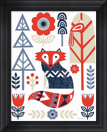 Framed Folk Lodge Fox Red Navy Print