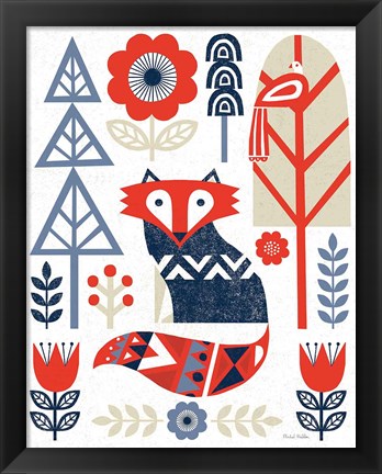 Framed Folk Lodge Fox Red Navy Print