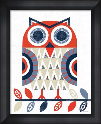Framed Folk Lodge Owl Red Navy Print