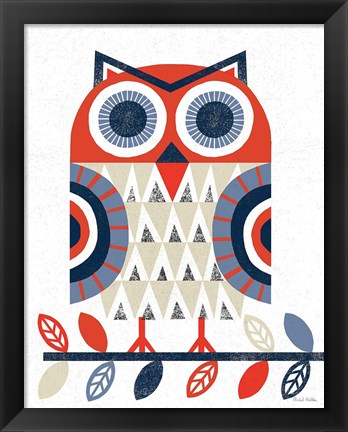 Framed Folk Lodge Owl Red Navy Print