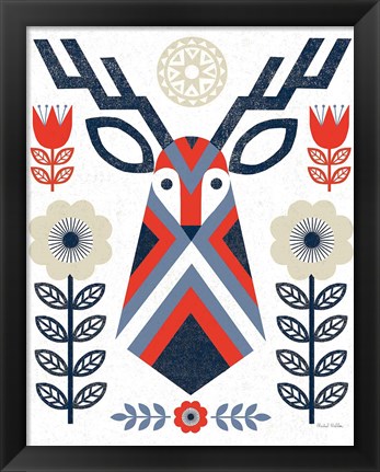 Framed Folk Lodge Deer II Red Navy Print