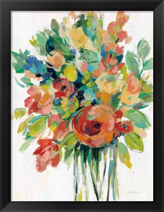 Framed Earthy Colors Bouquet I White Print