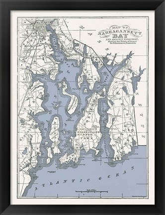 Framed Narragansett Bay Map II Print