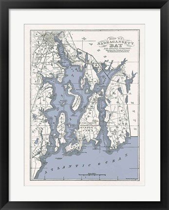 Framed Narragansett Bay Map II Print