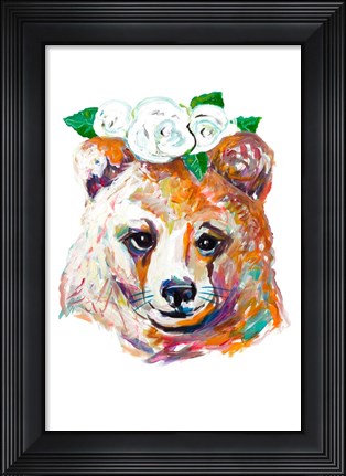 Framed Bear with Flower Crown Print