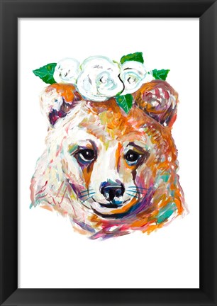 Framed Bear with Flower Crown Print