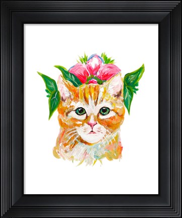 Framed Cat with Flower Crown Print