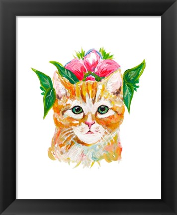 Framed Cat with Flower Crown Print