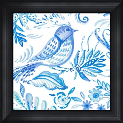 Framed Birds in Blue I Print