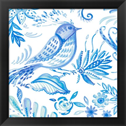 Framed Birds in Blue I Print