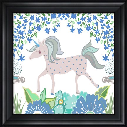 Framed Unicorn Forest I Print