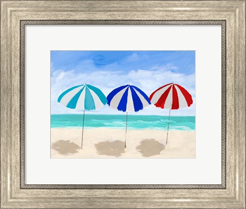 Framed Beach Umbrella Trio Print