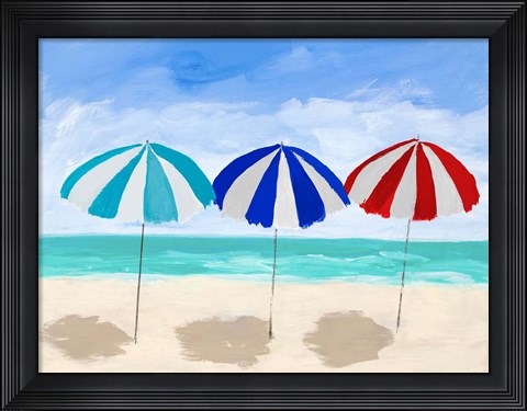 Framed Beach Umbrella Trio Print