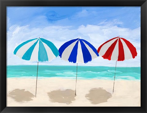 Framed Beach Umbrella Trio Print